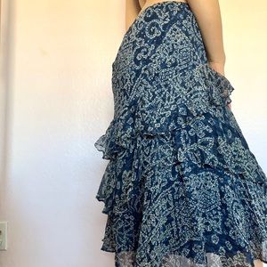 Navy Vintage Patterned Ralph Lauren Midi Skirt